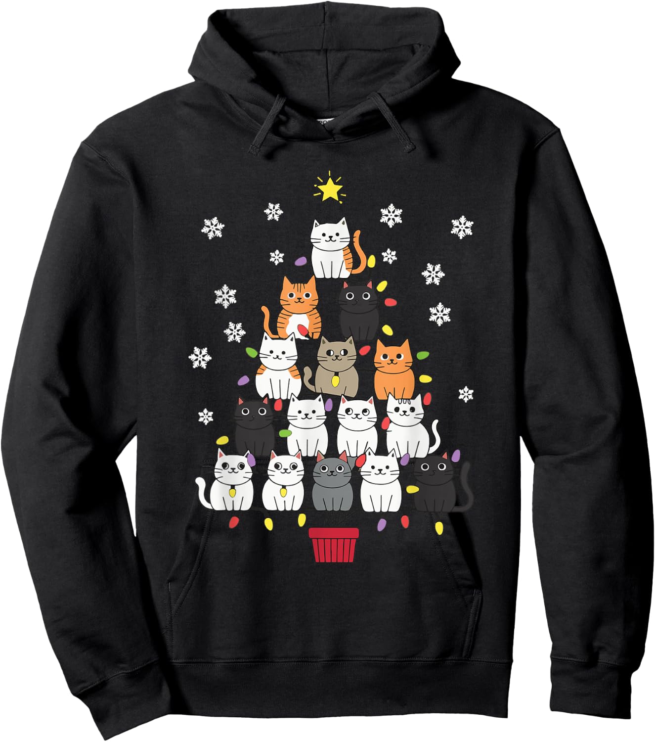 Christmas Tree Cat Women Kids Hoodie - Hoodie | Black