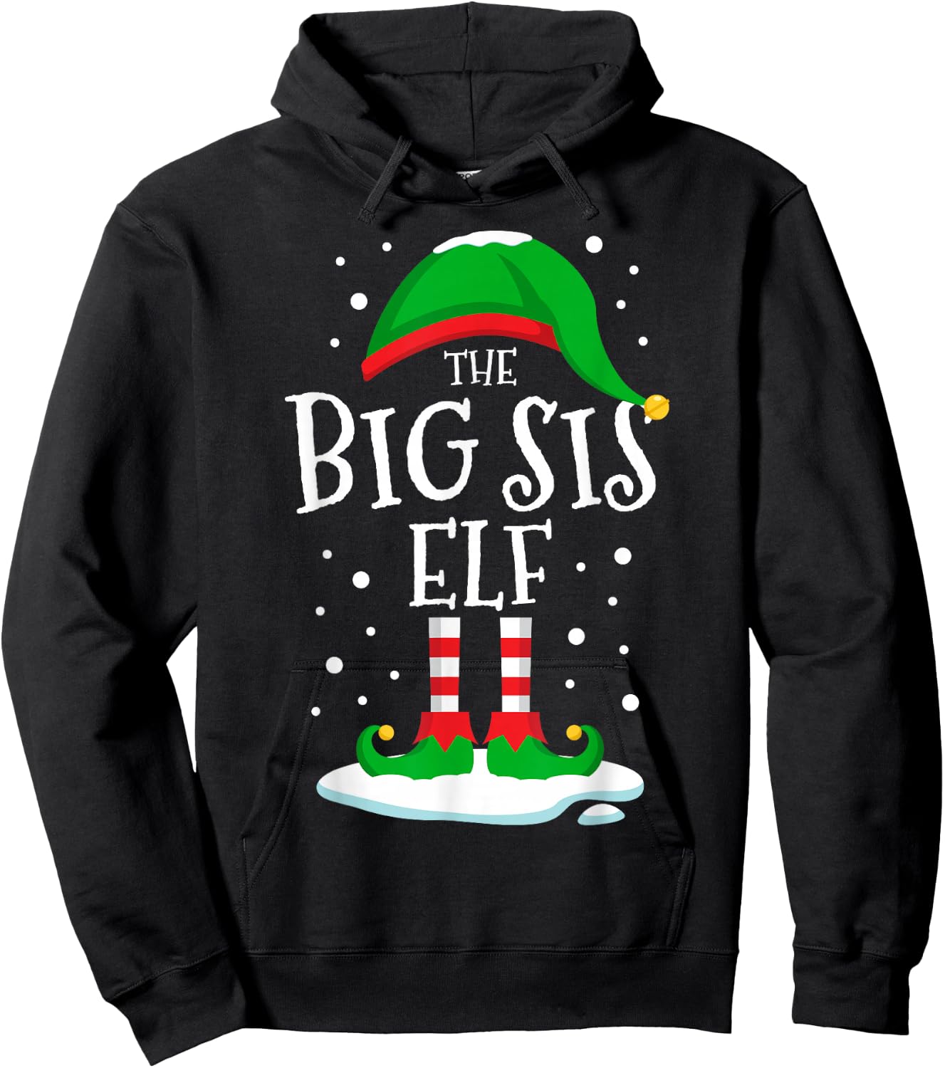 The Big Sis Elf Christmas Family Matching Xmas Sister Funny Hoodie - Hoodie | Black