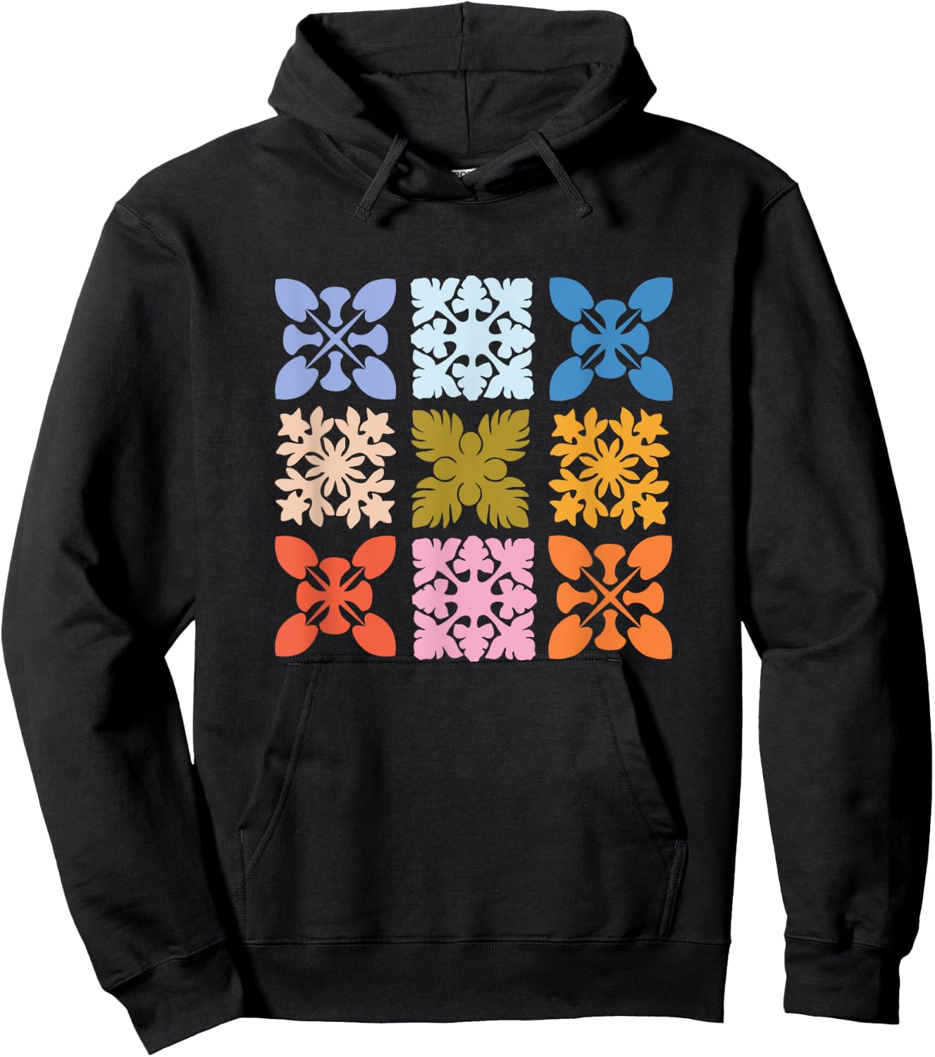 Color Block Hawaiian Quilt Square Hoodie - Hoodie | Black