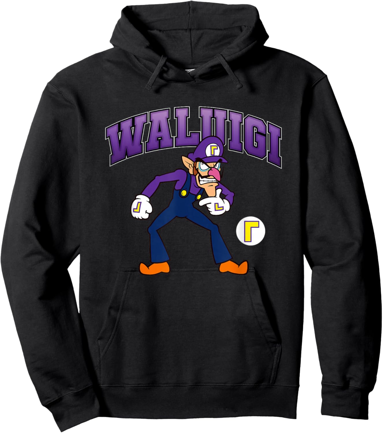 Super Mario Bros Waluigi Big Character Portrait Hoodie - Hoodie | Black