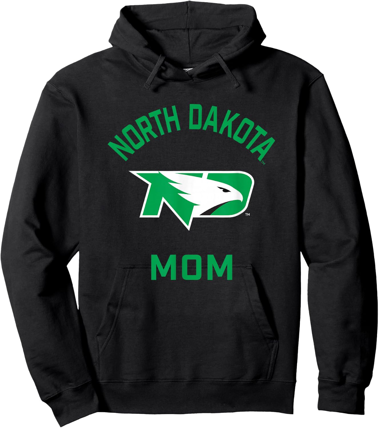 Campus Lab UND Fighting Hawks Arched Mom - Black, -Adults, Short Sleeve, Modern (Green & White), NCAA, School, Game, , Size: Small Hoodie - Hoodie | Black