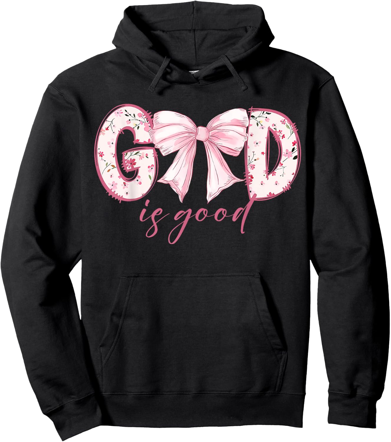 God Is Good Pink Coquette Bow Bible Verse Hoodie - Hoodie | Black