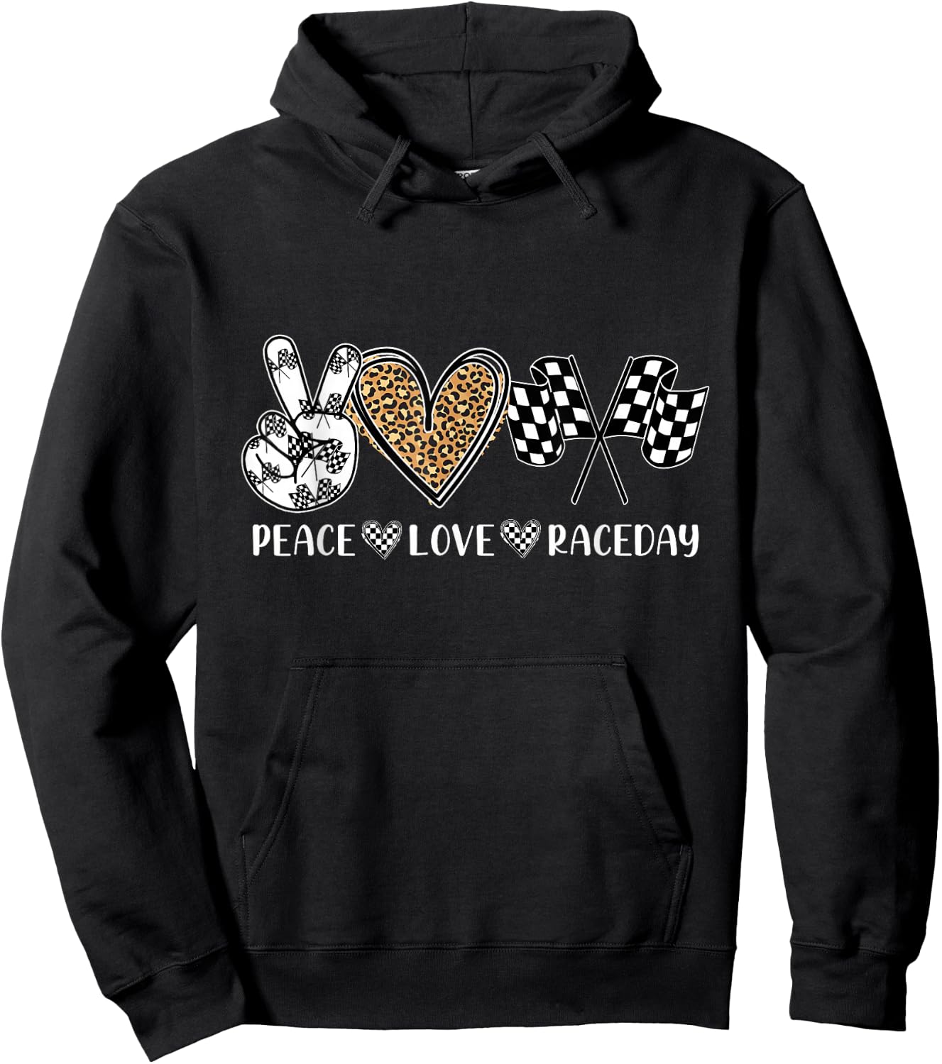 Peace Love Raceday Racing Drag Racing Checkered Flag Race Hoodie - Hoodie | Black