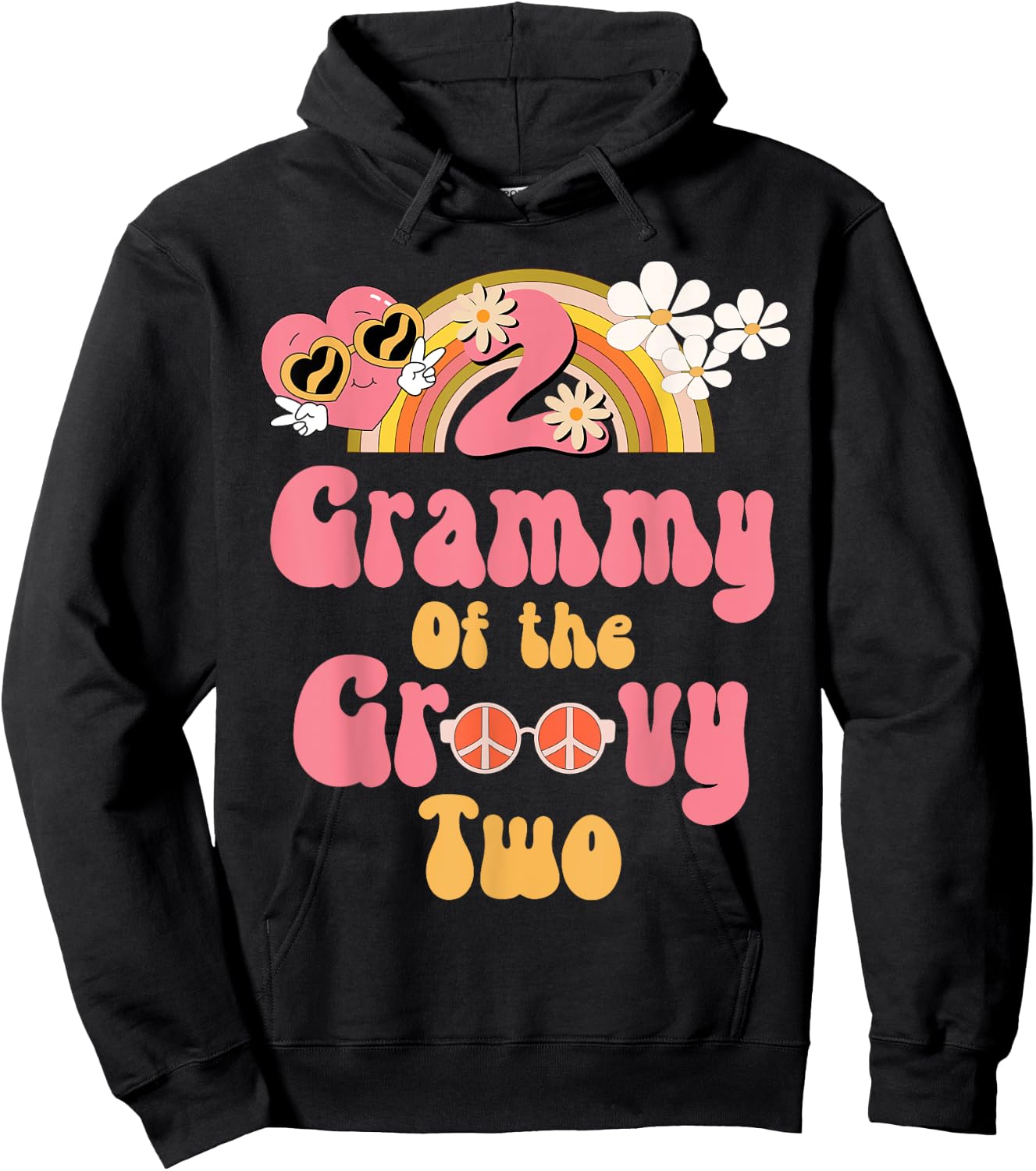 Grammy of the Groovy Two peace sign retro birthday matching Hoodie - Hoodie | Black