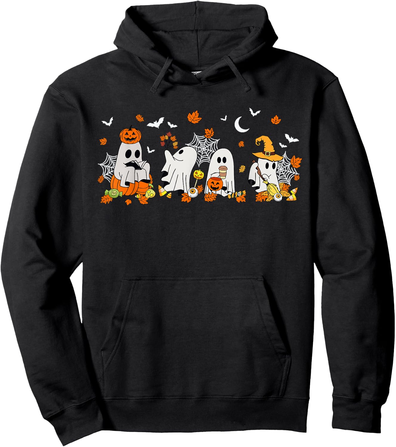 Cute Ghost Drinking Coffee Halloween Fall Ghost Book Reading Hoodie - Hoodie | Black