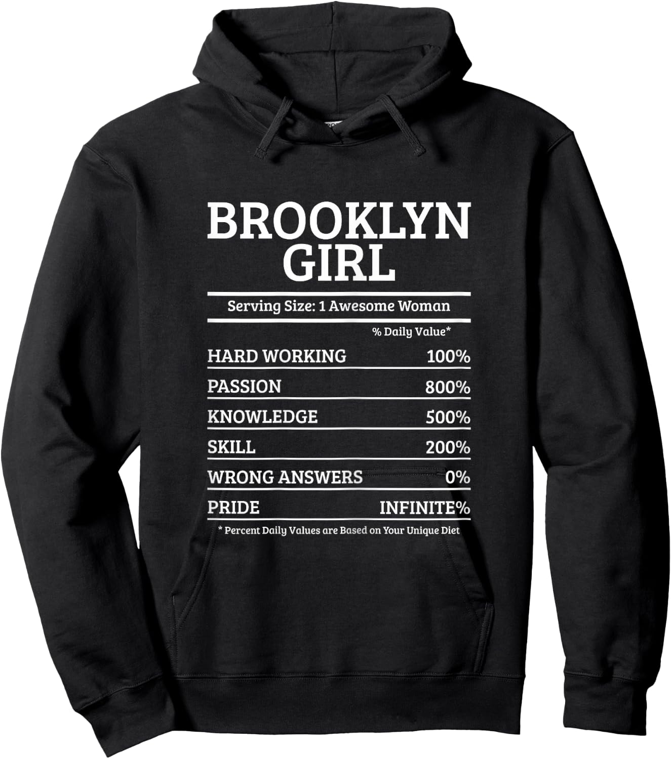 Brooklyn NYC New York NY Nutrition Facts Funny Girls Hoodie - Hoodie | Black