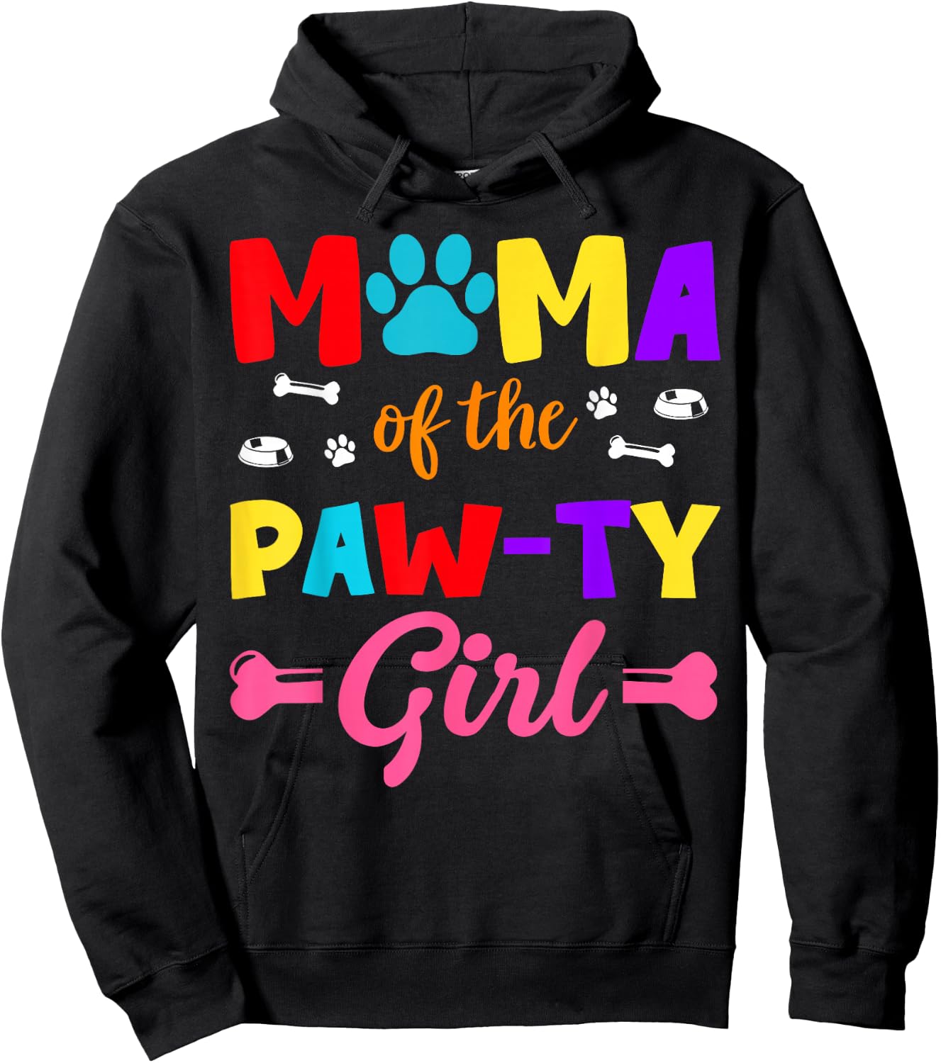 Mama Of The Paw-ty Girl Dog Family Matching Party Hoodie - Hoodie | Black