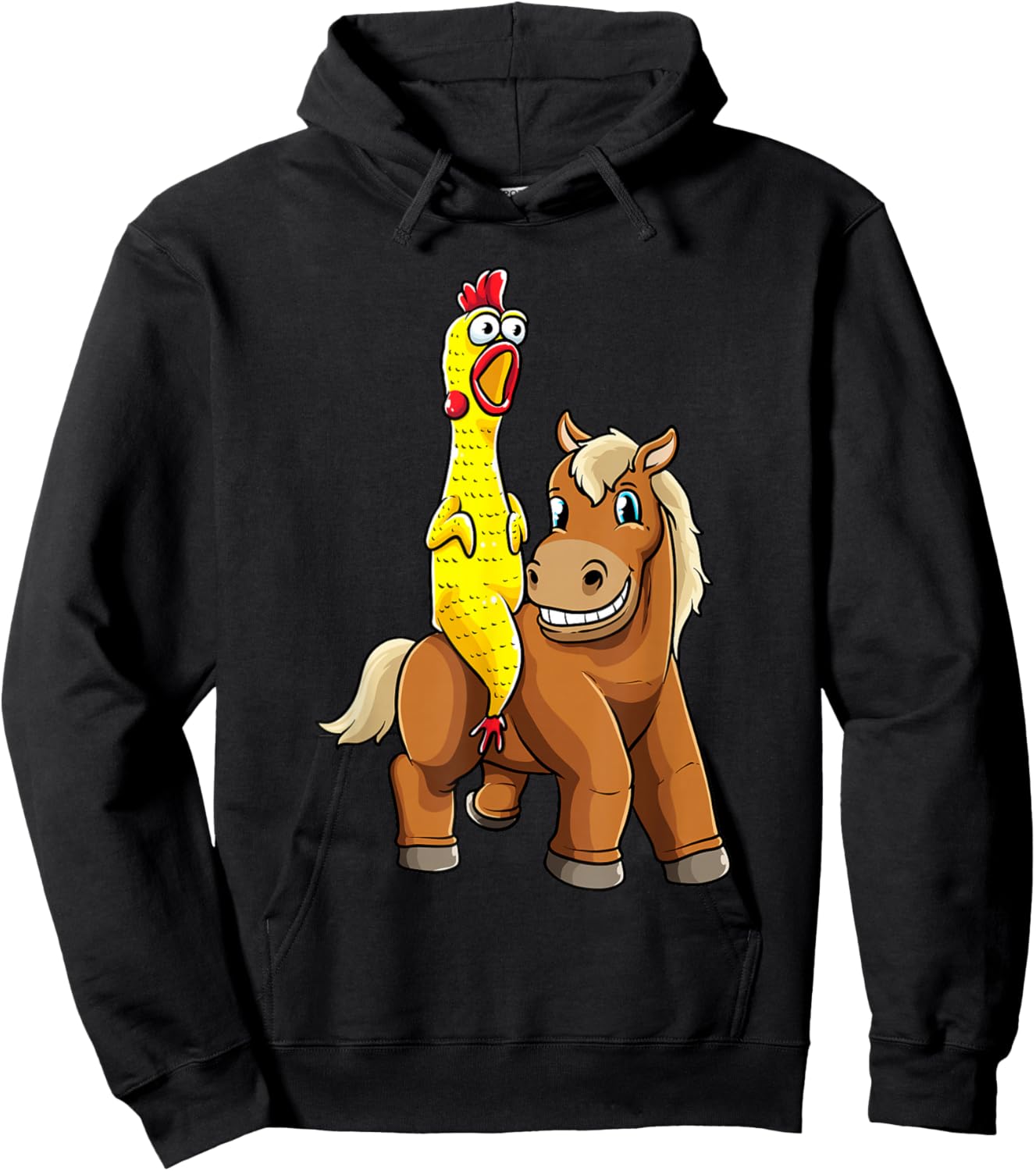Funny Rubber Chicken Riding Horse Equestrian Girls Women Hoodie - Hoodie | Black