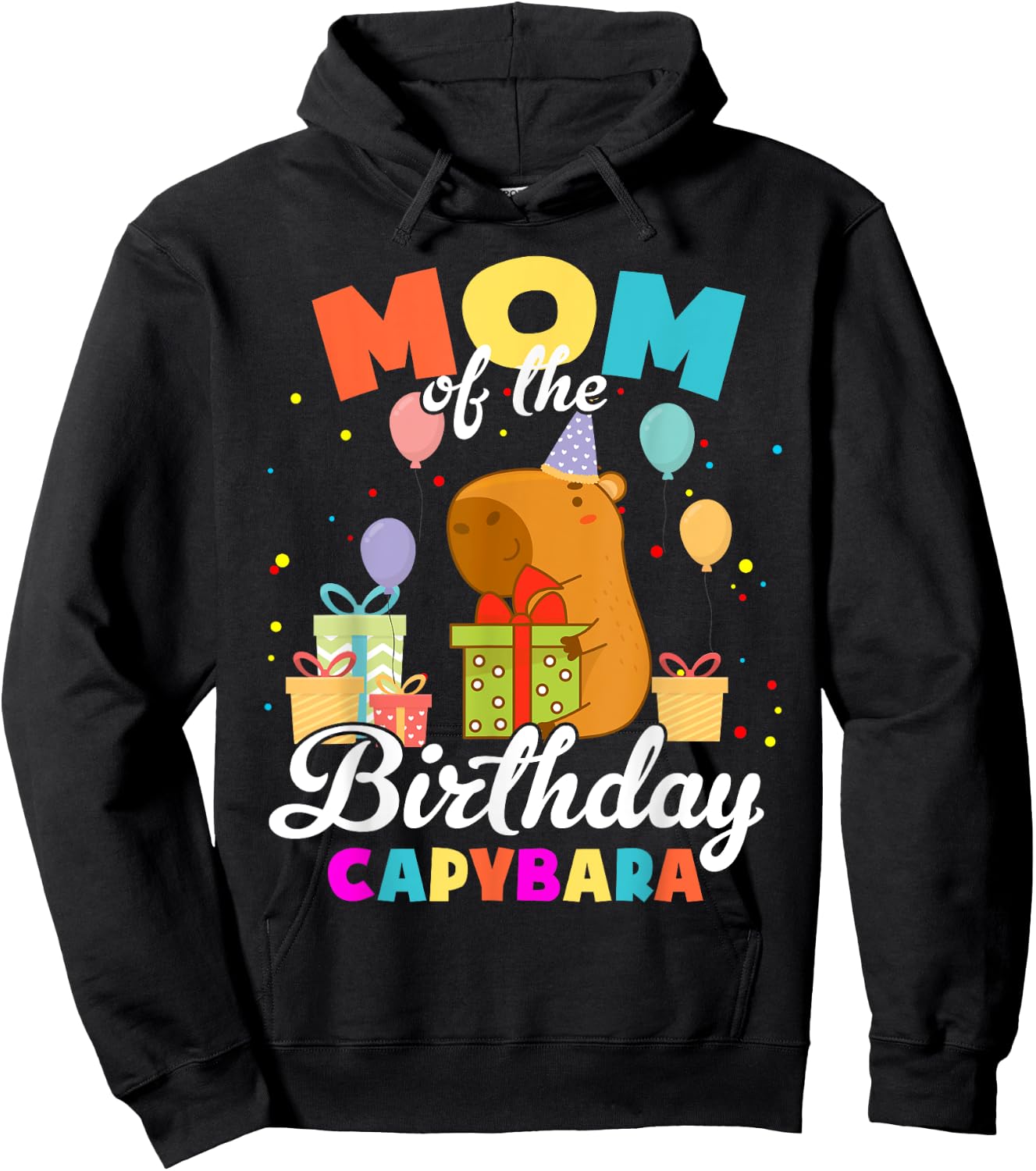 Mom Of The Birthday Capybara Family Party Hoodie - Hoodie | Black