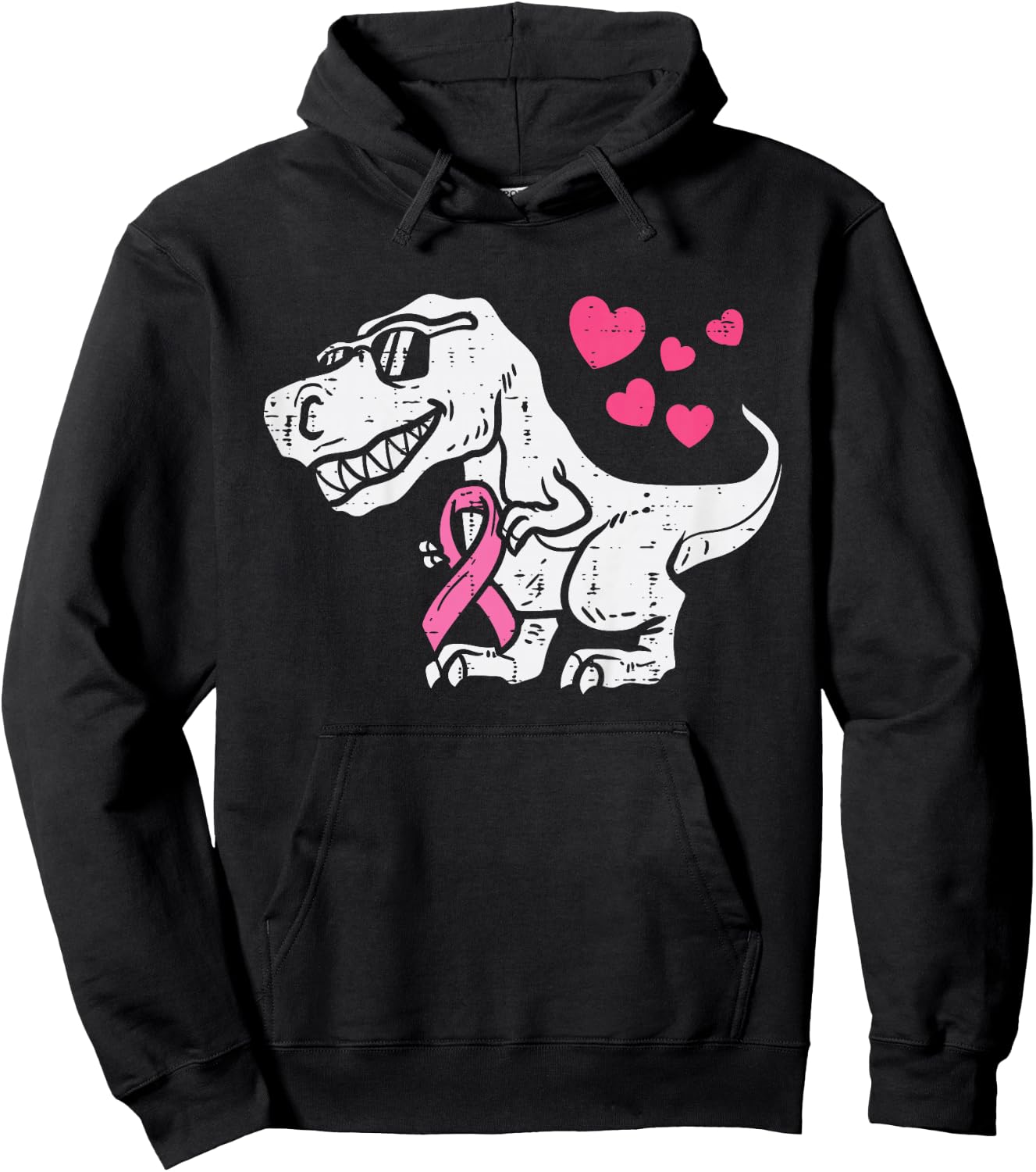 Pink Ribbon T-Rex Kids Breast Cancer Awareness Boys Toddler Hoodie - Hoodie | Black