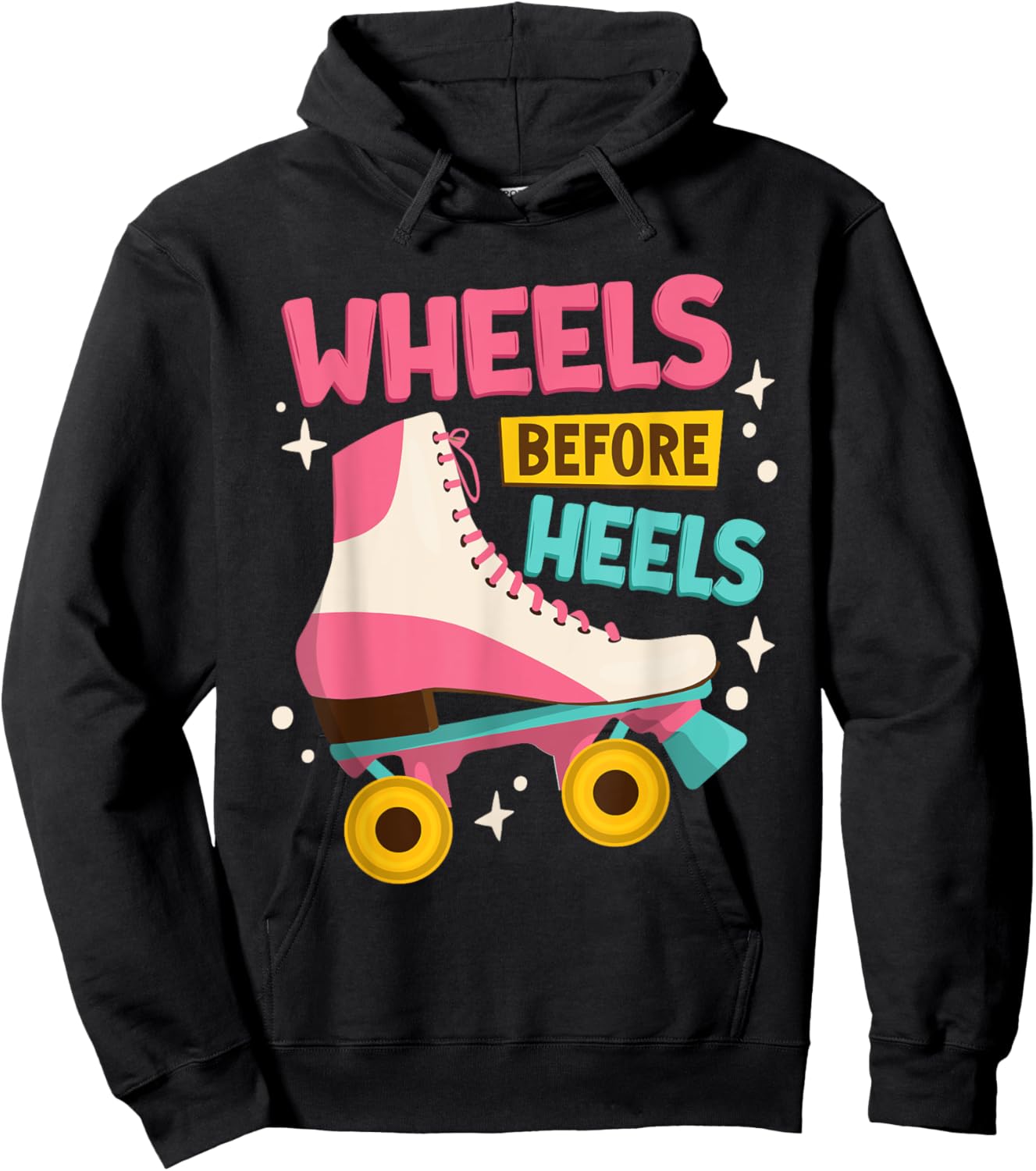 Vintage Roller Skating 90s 80s Wheels Before Heels Hoodie - Hoodie | Black