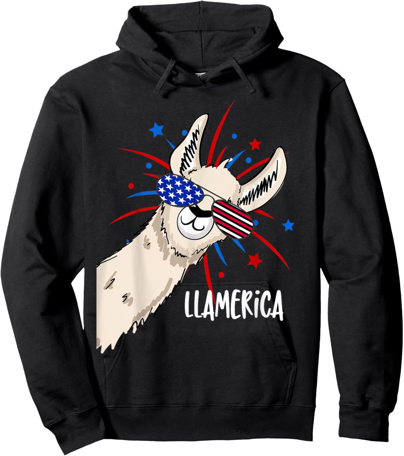 Funny Patriotic Llama Party Shirt For The Fourth Of July Hoodie - Hoodie | Black