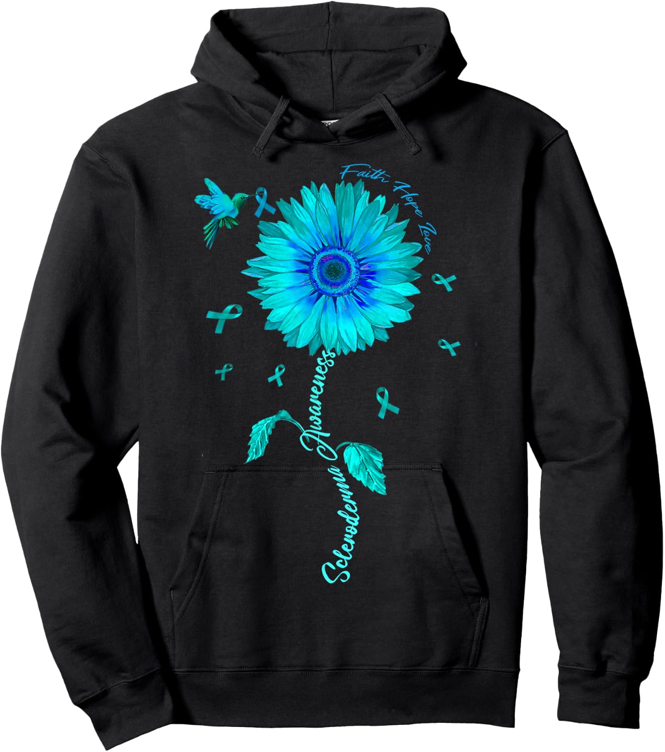 Scleroderma Awareness Teal Ribbon Sunflower Hoodie - Hoodie | Black