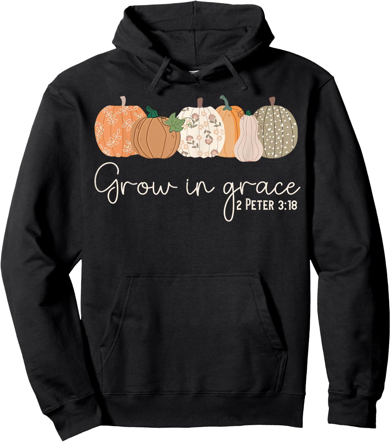 Grow in Grace Pumpkins Fall Thanksgiving Christian Religious Hoodie - Hoodie | Black