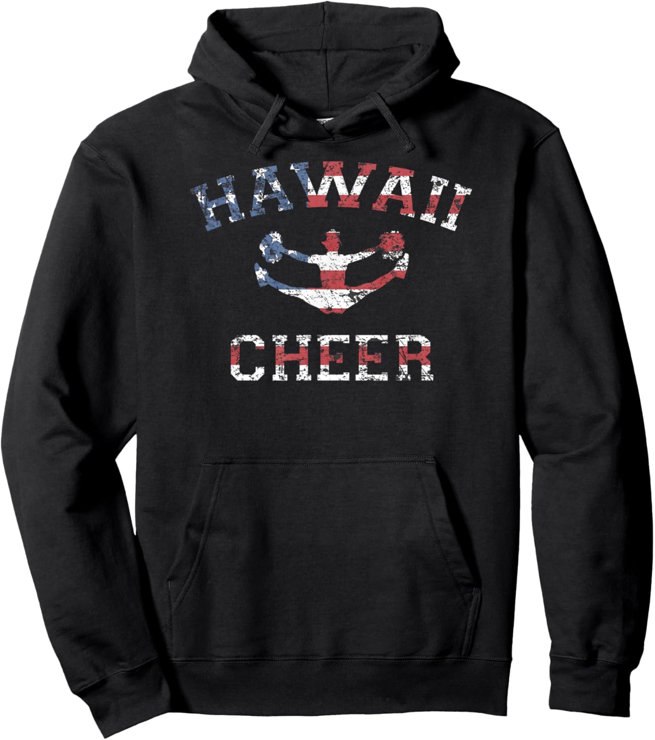 Hawaii Cheer Shirt USA Flag Vintage Cheerleading Gift Hoodie - Hoodie | Black