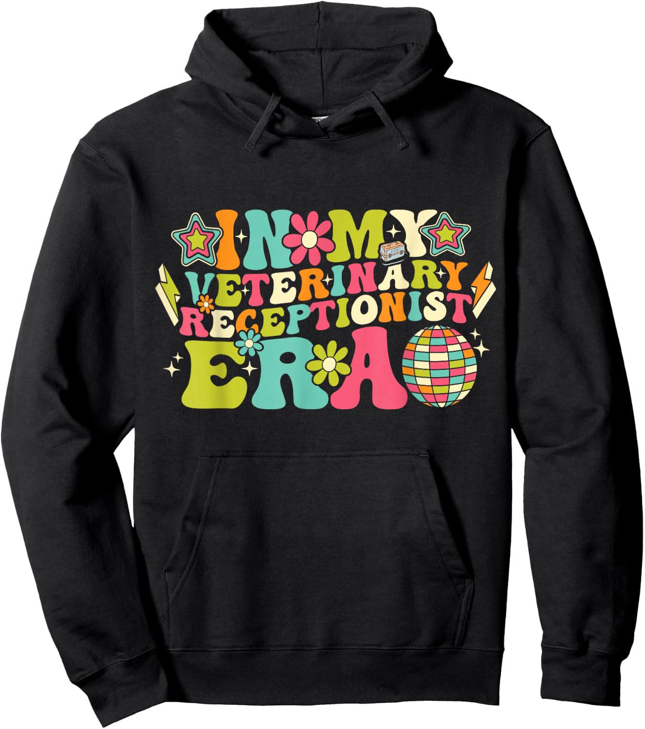 In My Veterinary Receptionist Era Groovy Funny Veterinarian Hoodie - Hoodie | Black