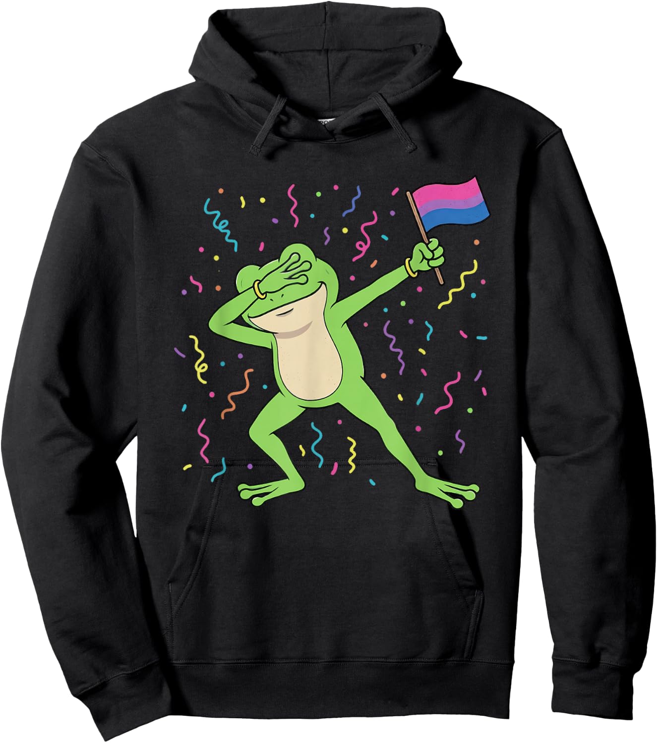 Bisexual Flag Frog Dabbing LGBTQ Bi Pride Month Men Women Hoodie - Hoodie | Black