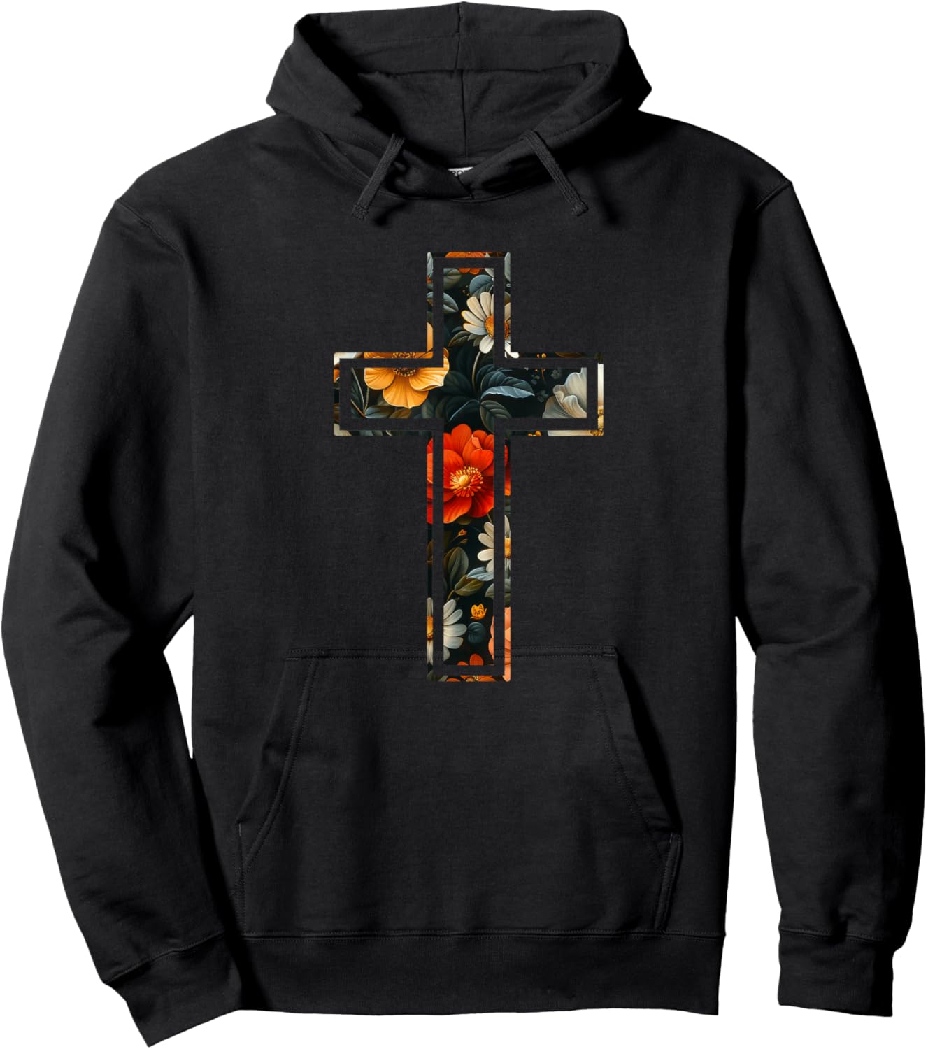 Elegant Silhouette Flowers Faith Floral Christian Cross Hoodie - Hoodie | Black