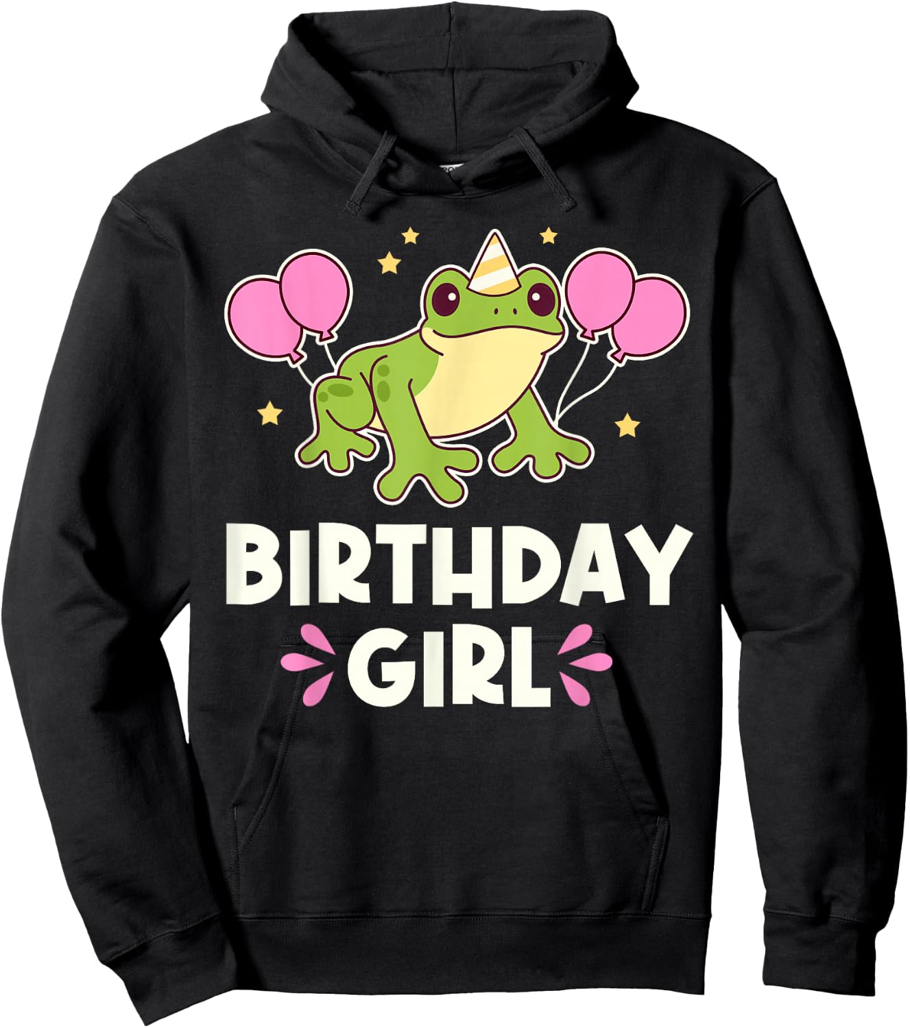 Cute Birthday Girl Frog Graphic Hoodie - Hoodie | Black
