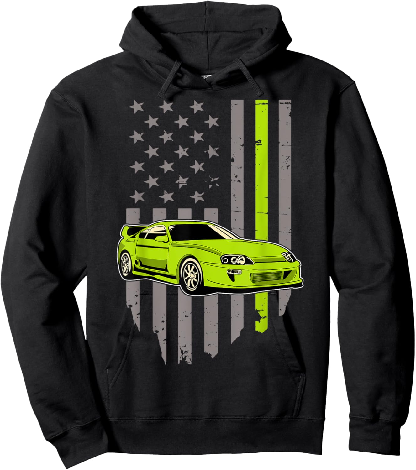 USA Flag Green Mk4 JDM Tokyo Supra Drift Car Street Racing Hoodie - Hoodie | Black