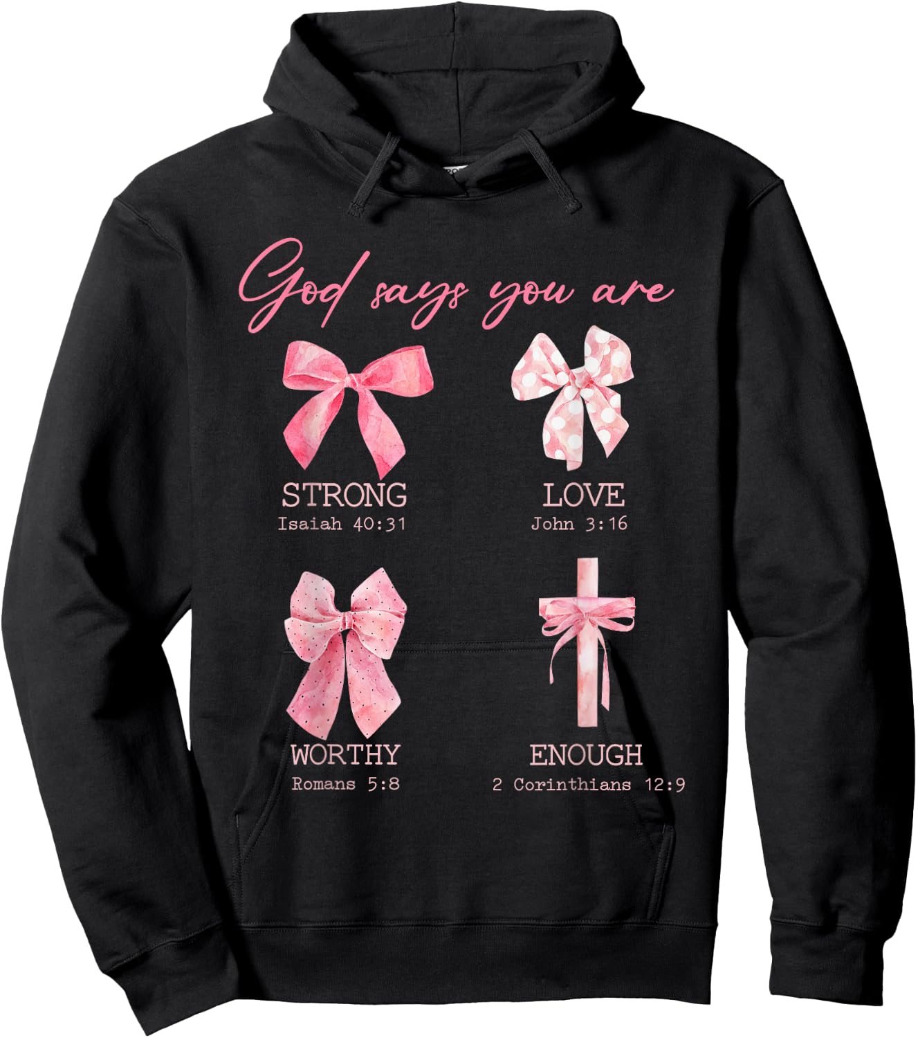 God Says I Am Pink Bow Soft Girls Gift Girls Mom Hoodie - Hoodie | Black