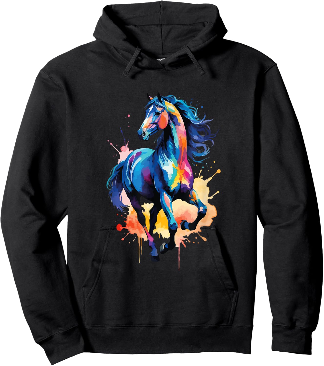 Colorful Horse Graphic Watercolor Style Horse Riding Hoodie - Hoodie | Black
