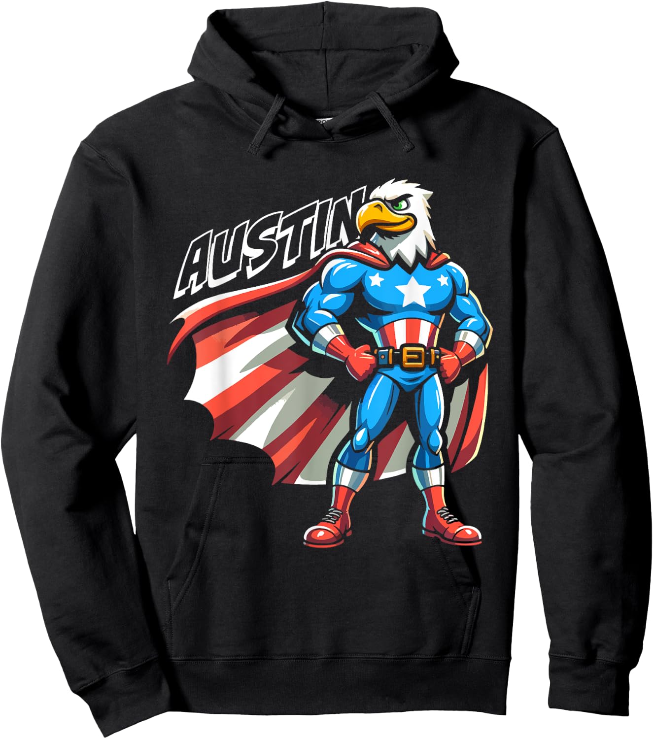 Austin USA Eagle Patriotic Superhero for Boys Name Austin Hoodie - Hoodie | Black