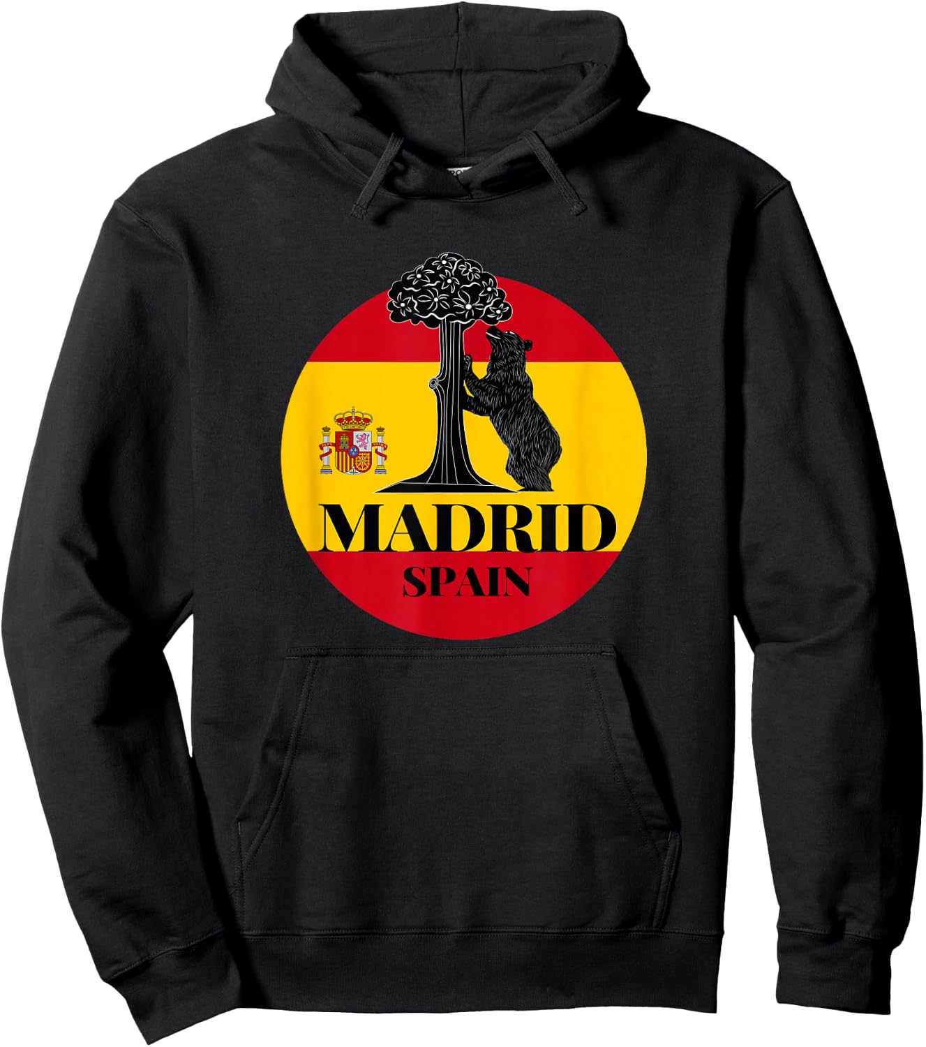 Madrid Spain the Bear & the Strawberry Tree Graphic Design Hoodie - Hoodie | Black
