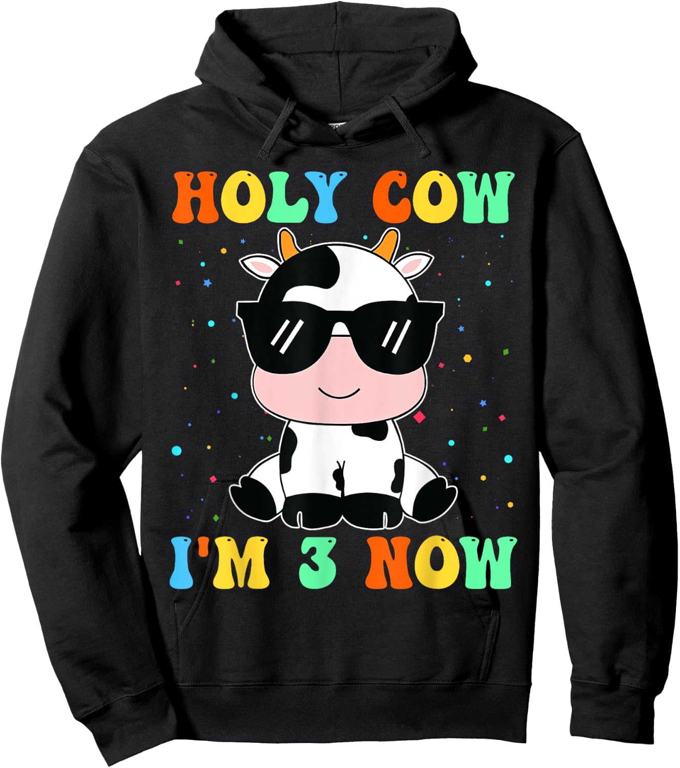 Kids Holy Cow I'm Two 3 Years Old 3rd Birthday Boy Girl Hoodie - Hoodie | Black