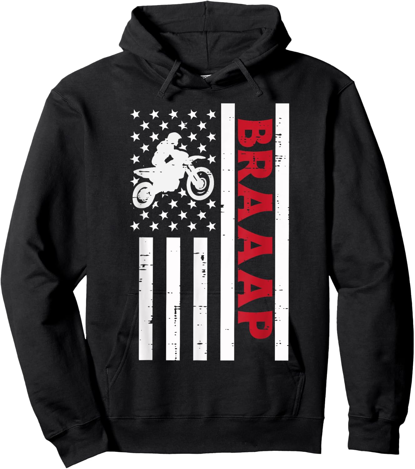 Braaap Dirt Bike US Flag Vintage Motorcycle Patriotic Biker Kids Men Hoodie - Hoodie | Black