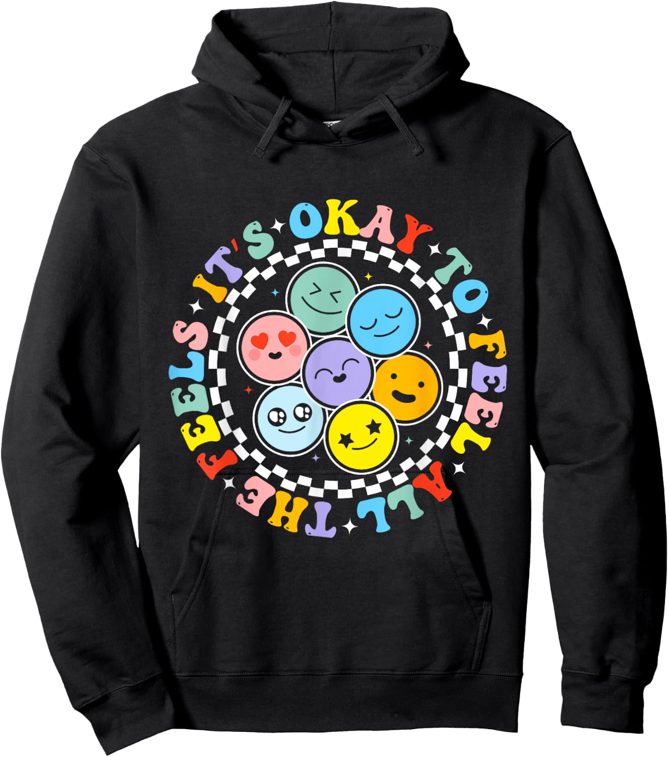 Groovy Mental Health Awareness It's Ok To Feel All The Feels Hoodie - Hoodie | Black