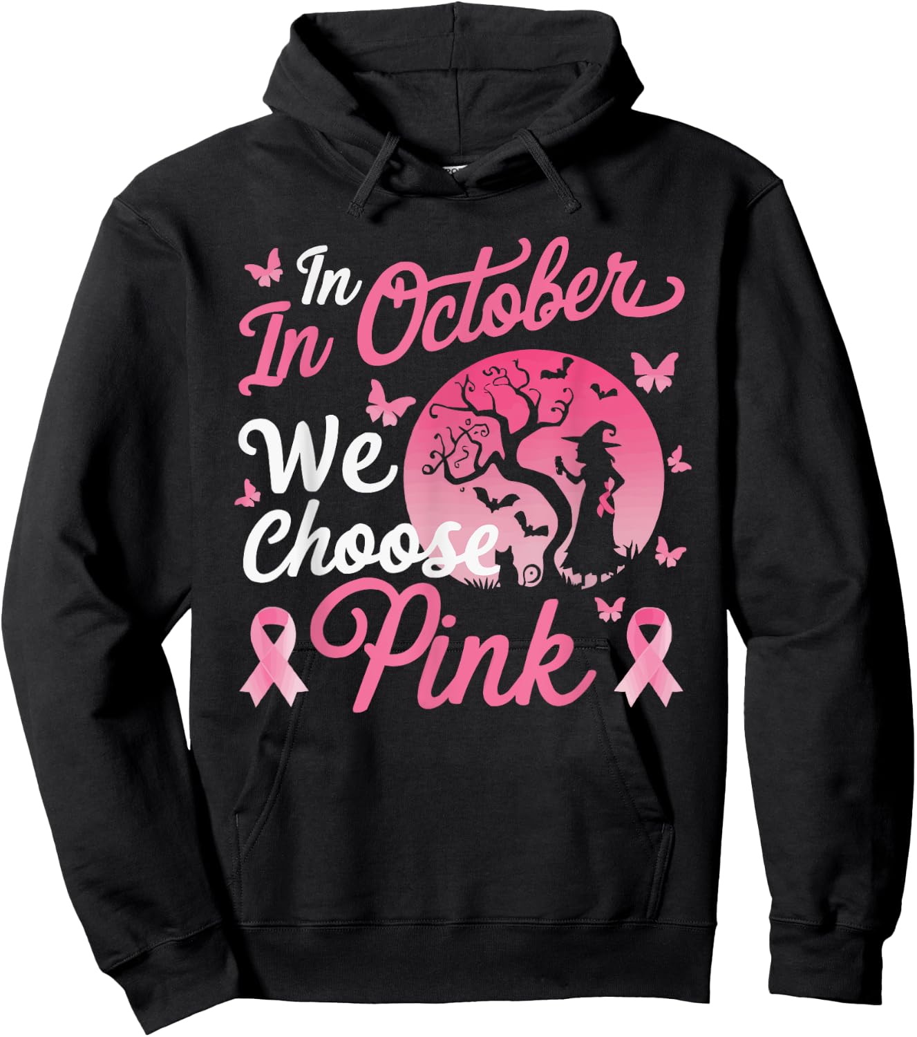 Halloween Breast Cancer Awareness Month Pink Ribbon Hoodie - Hoodie | Black