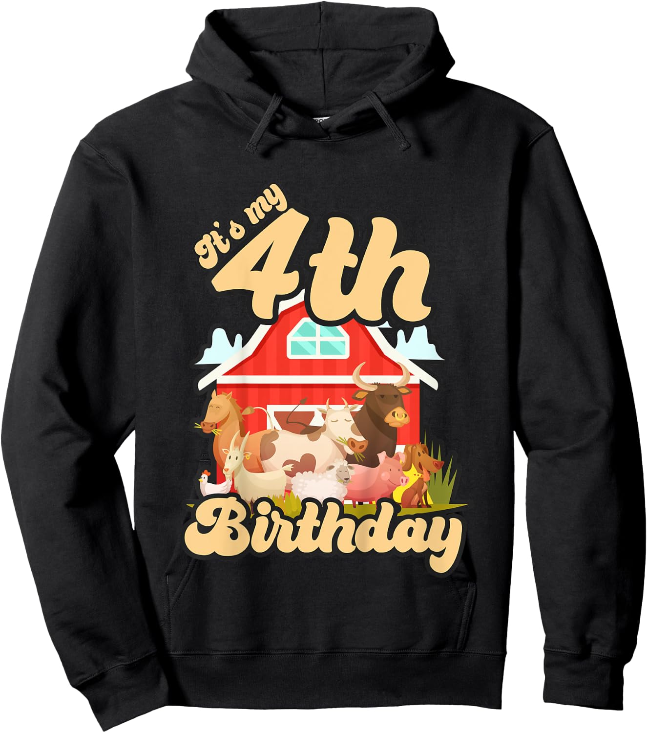 4th Birthday Shirt Farm Animals Cow Horse Pig 4 Years Old Hoodie - Hoodie | Black