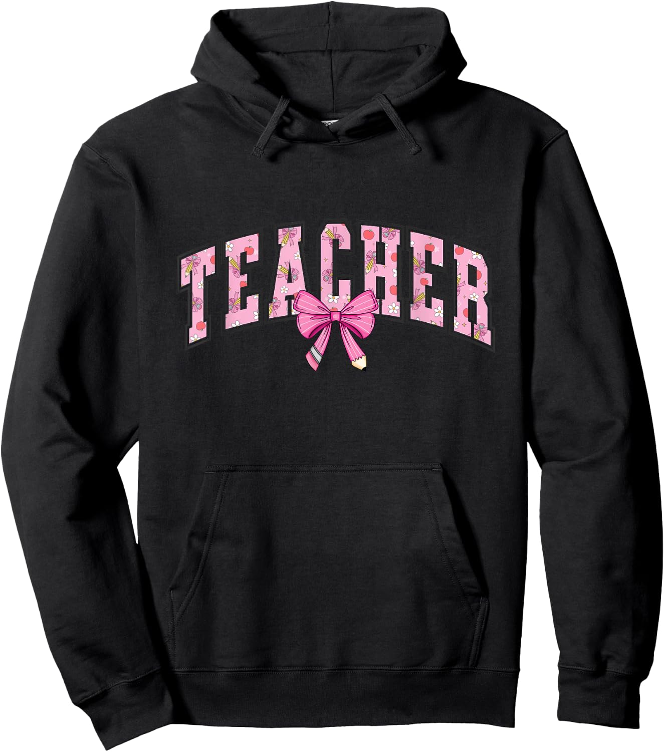 Coquette Bow Back To School First Day Teacher Hoodie - Hoodie | Black
