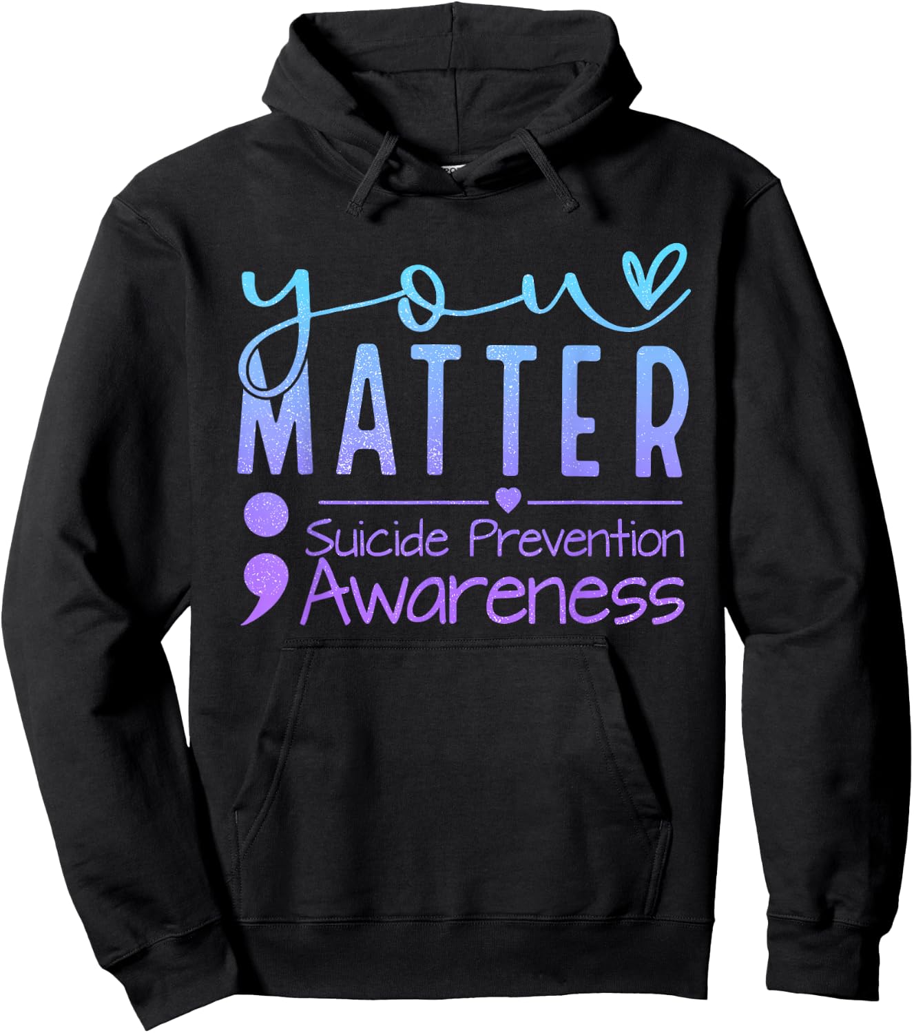 Suicide Prevention Awareness Semicolon Teal & Purple Ribbon Hoodie - Hoodie | Black