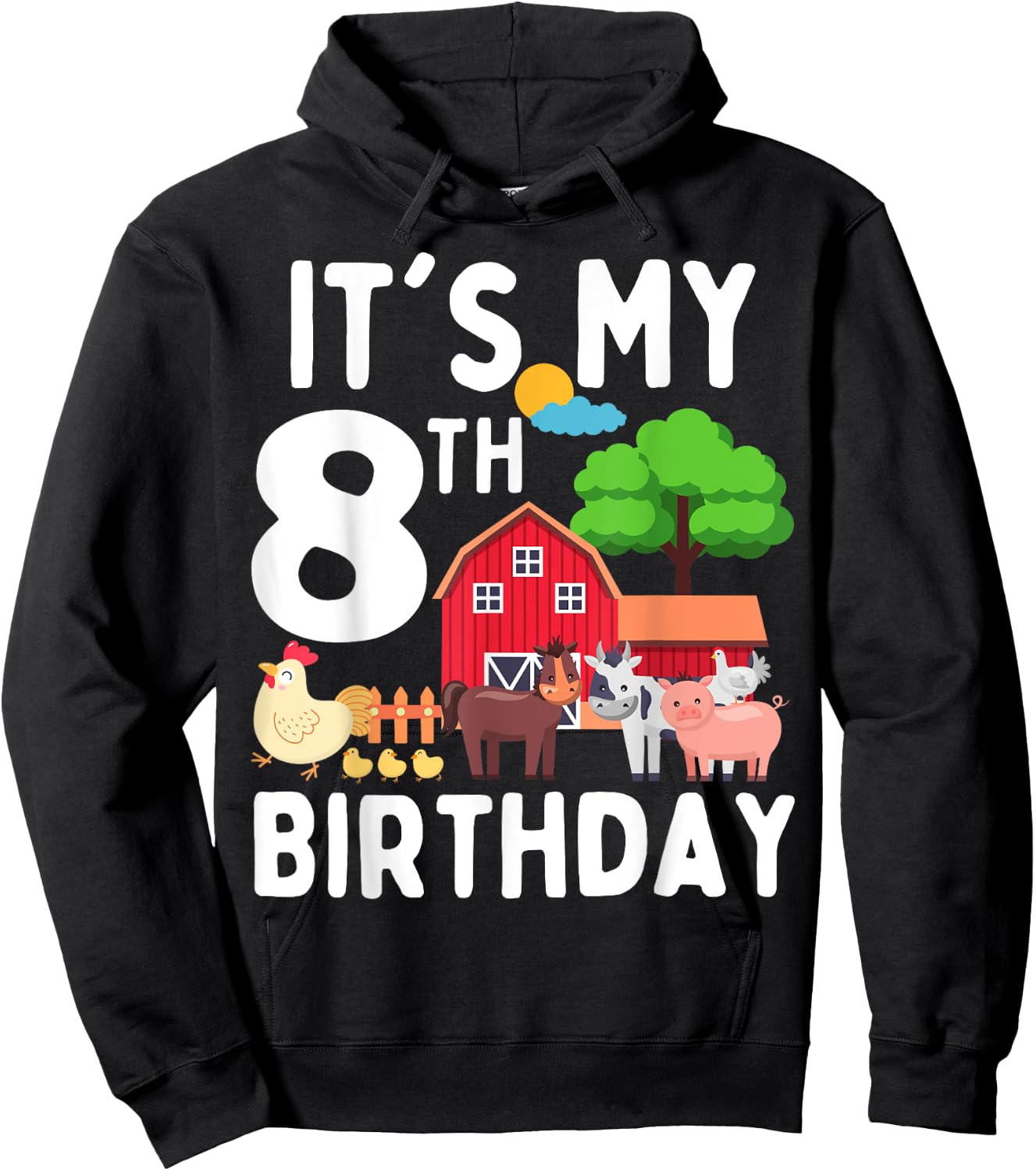 It's My 8th Birthday 8 Years Old Farm Animals Theme for Kids Hoodie - Hoodie | Black