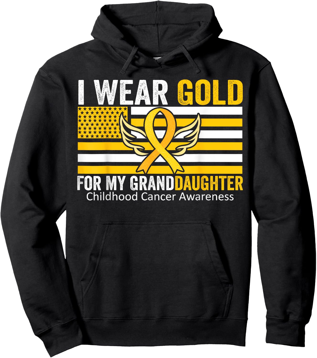 I Wear Gold For My GrandDaughter Childhood Cancer USA Flag Men Hoodie - Hoodie | Black