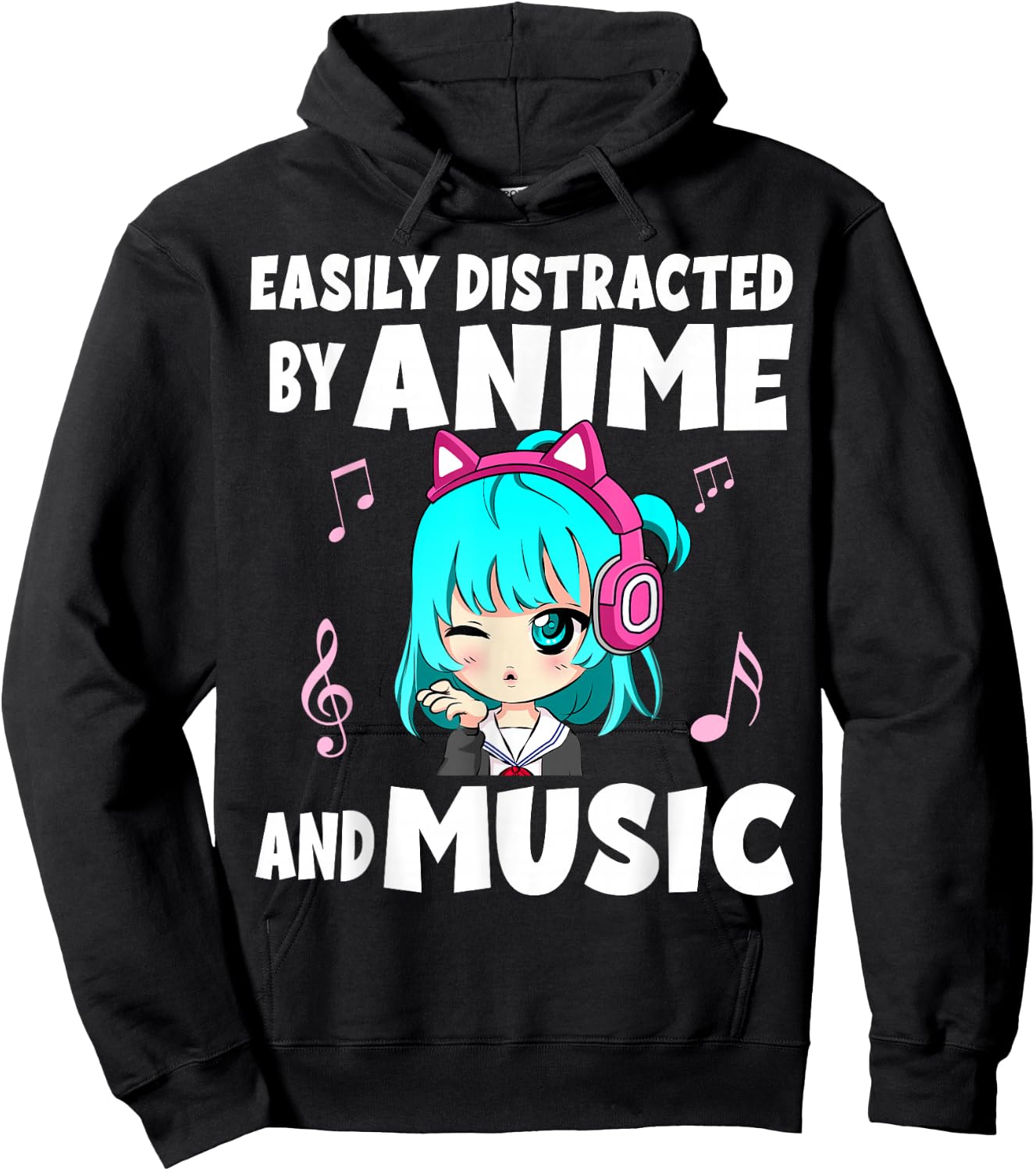 Funny Anime and Music Girl for Teen Chibi Graphic Anime Girl Hoodie - Hoodie | Black