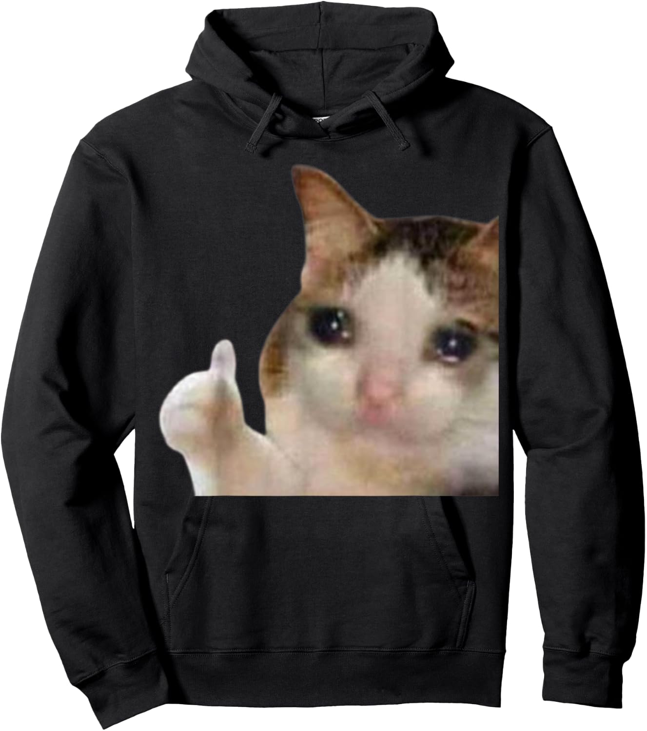 Thumbs Up Crying Cat Meme Hoodie - Hoodie | Black