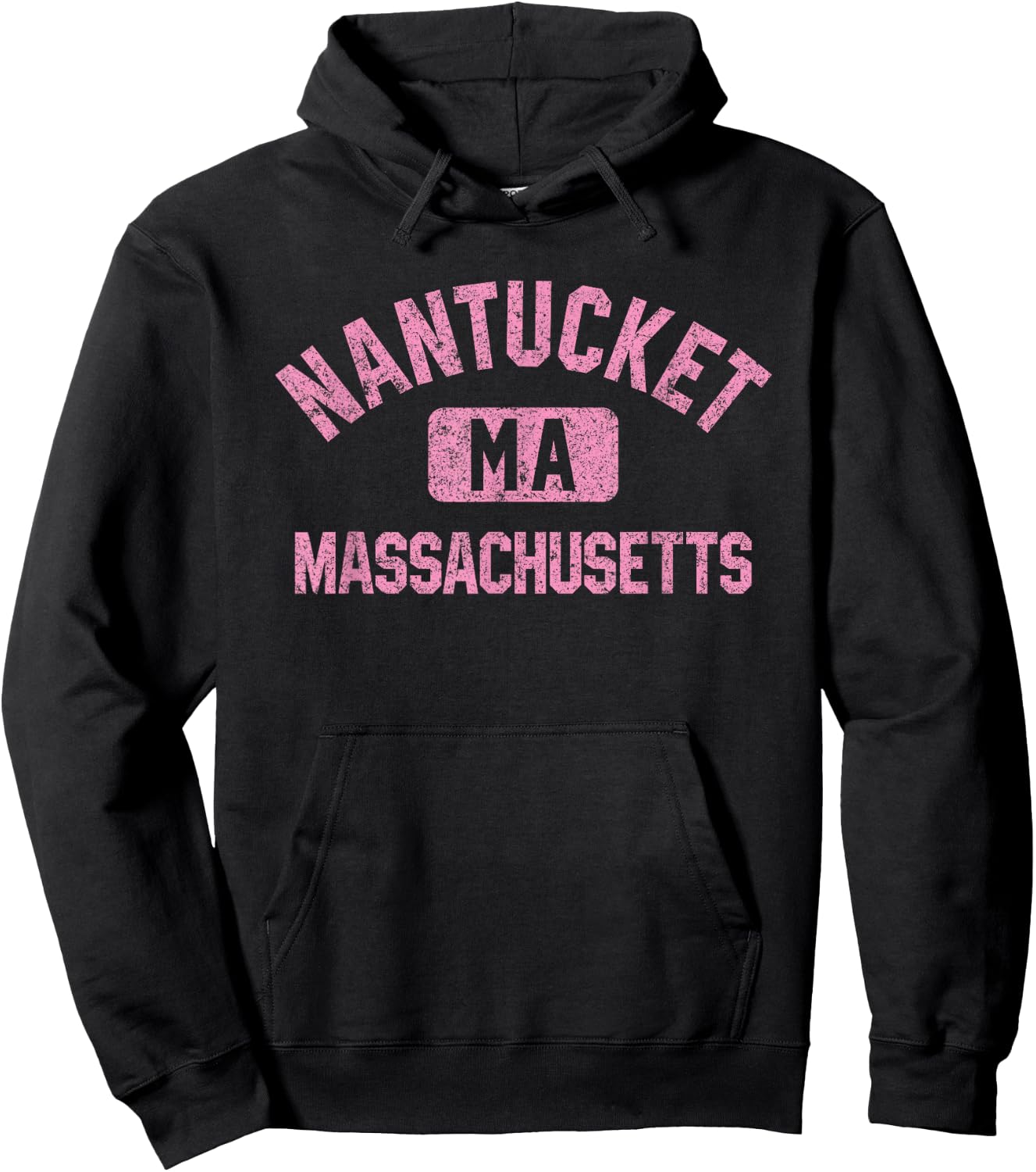 Nantucket Massachusetts MA Gym Style Distressed Pink Print Hoodie - Hoodie | Black