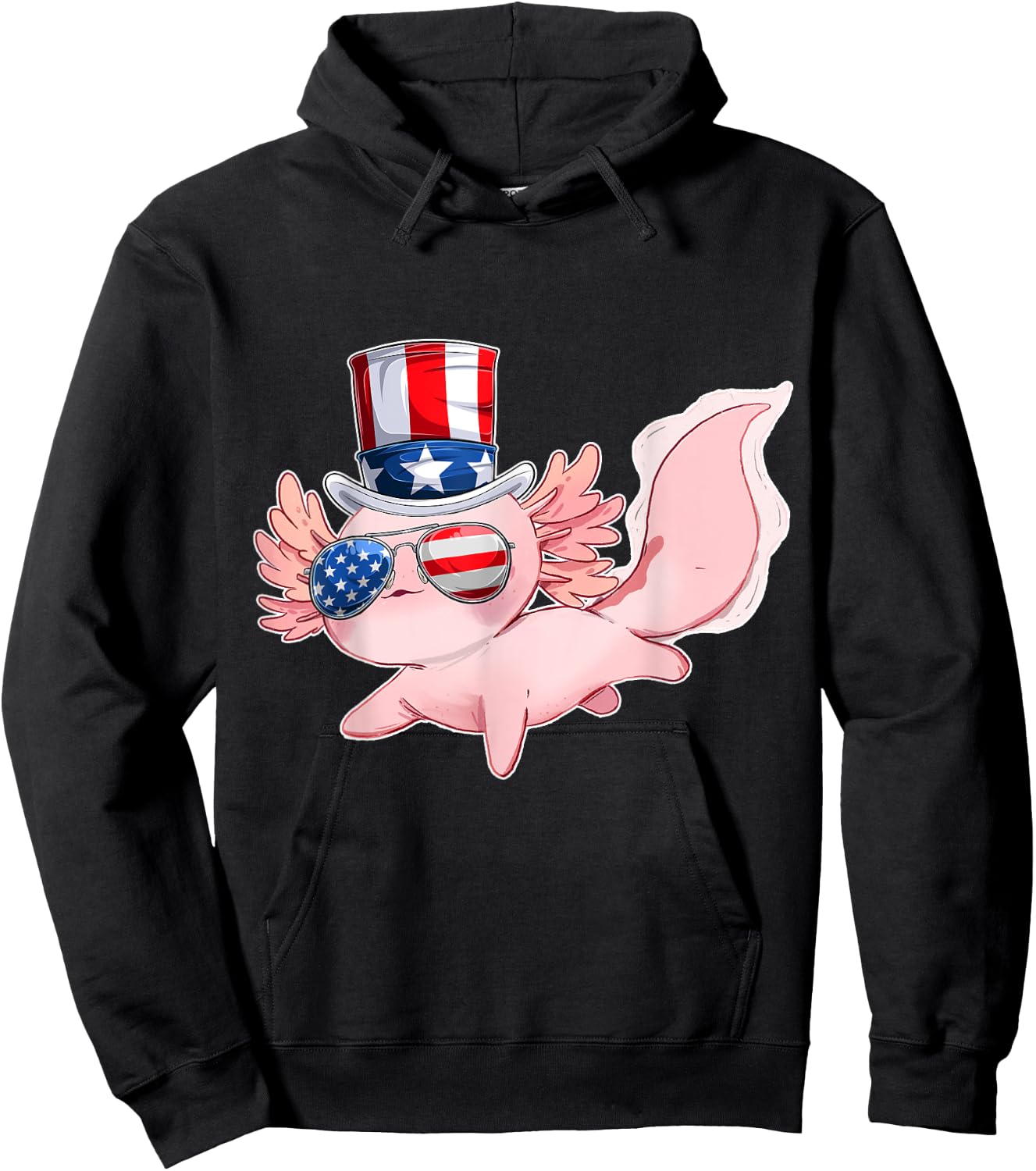 4th of July Cute Axolotl Independence Day USA glasses Hat Kids Men Hoodie - Hoodie | Black