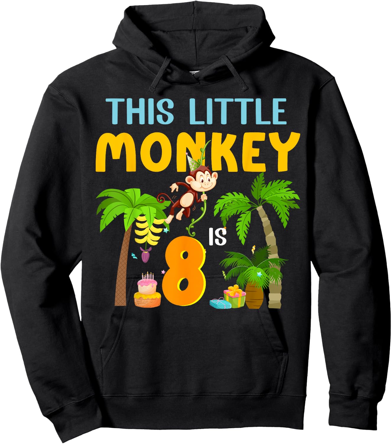 This Little Monkey Is 8 Jungle Animal 8th Bday 8 Years Old Hoodie - Hoodie | Black