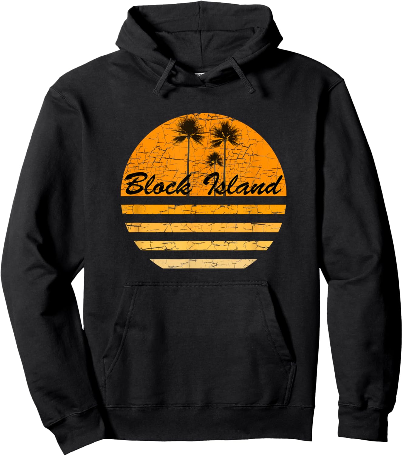 Block Island,RI Vintage Retro 70s Throwback Surf Hoodie - Hoodie | Black