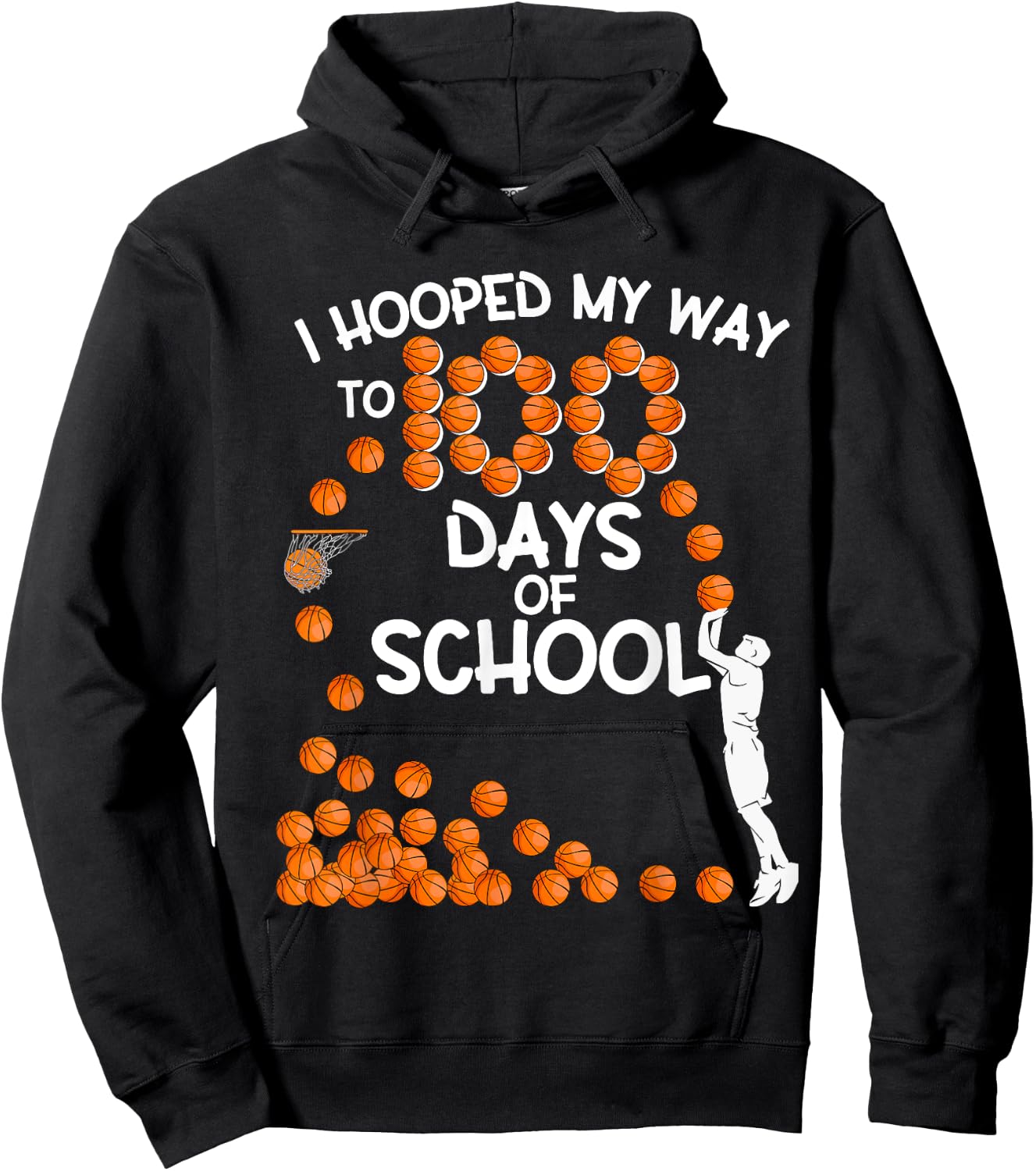 I Hooped My Way To 100 Days Of School Basketball Player Hoodie - Hoodie | Black