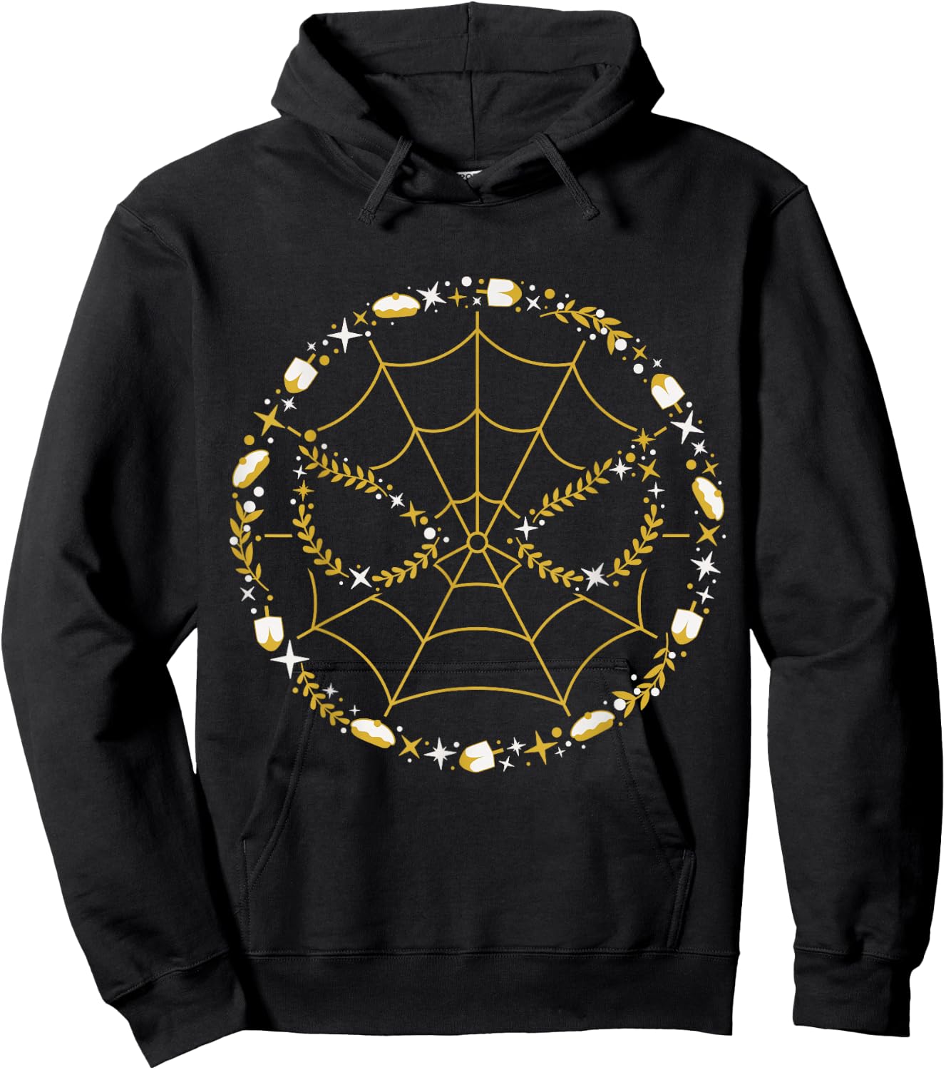 Marvel Hanukkah Holiday Dreidels Sufganiyot Spider-Man Logo Hoodie - Hoodie | Black