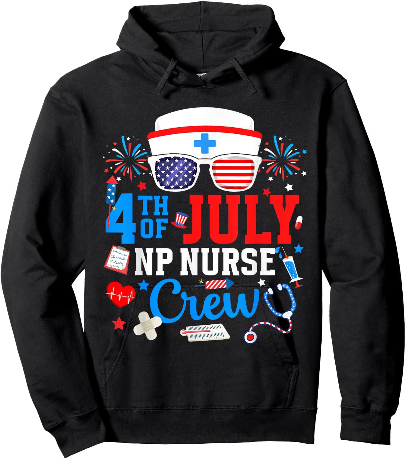 4th of July NP Nurse Crew Nurse Practitioner Patriotic Nurse Men Hoodie - Hoodie | Black