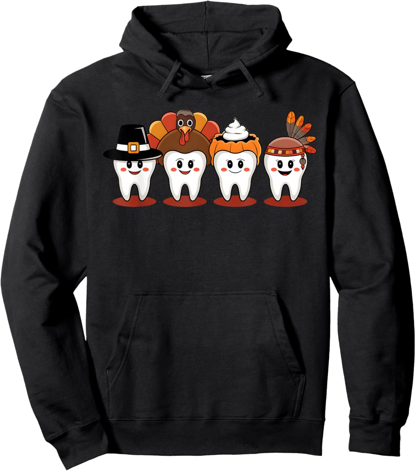 Thanksgiving Dental Tooth Characters cute Dentist turkey Hoodie - Hoodie | Black