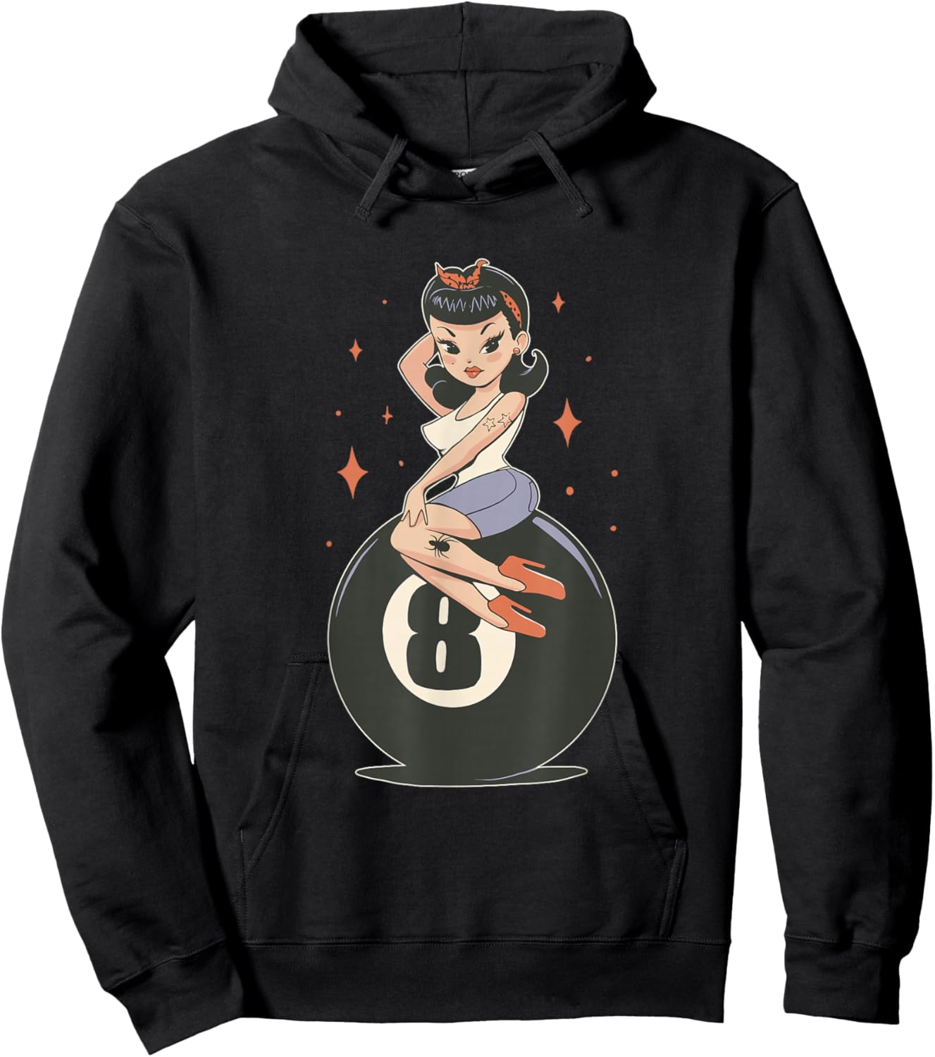 Vintage Pinup Girl 8-Ball Billiards Rockabilly Tattoo Art Hoodie - Hoodie | Black