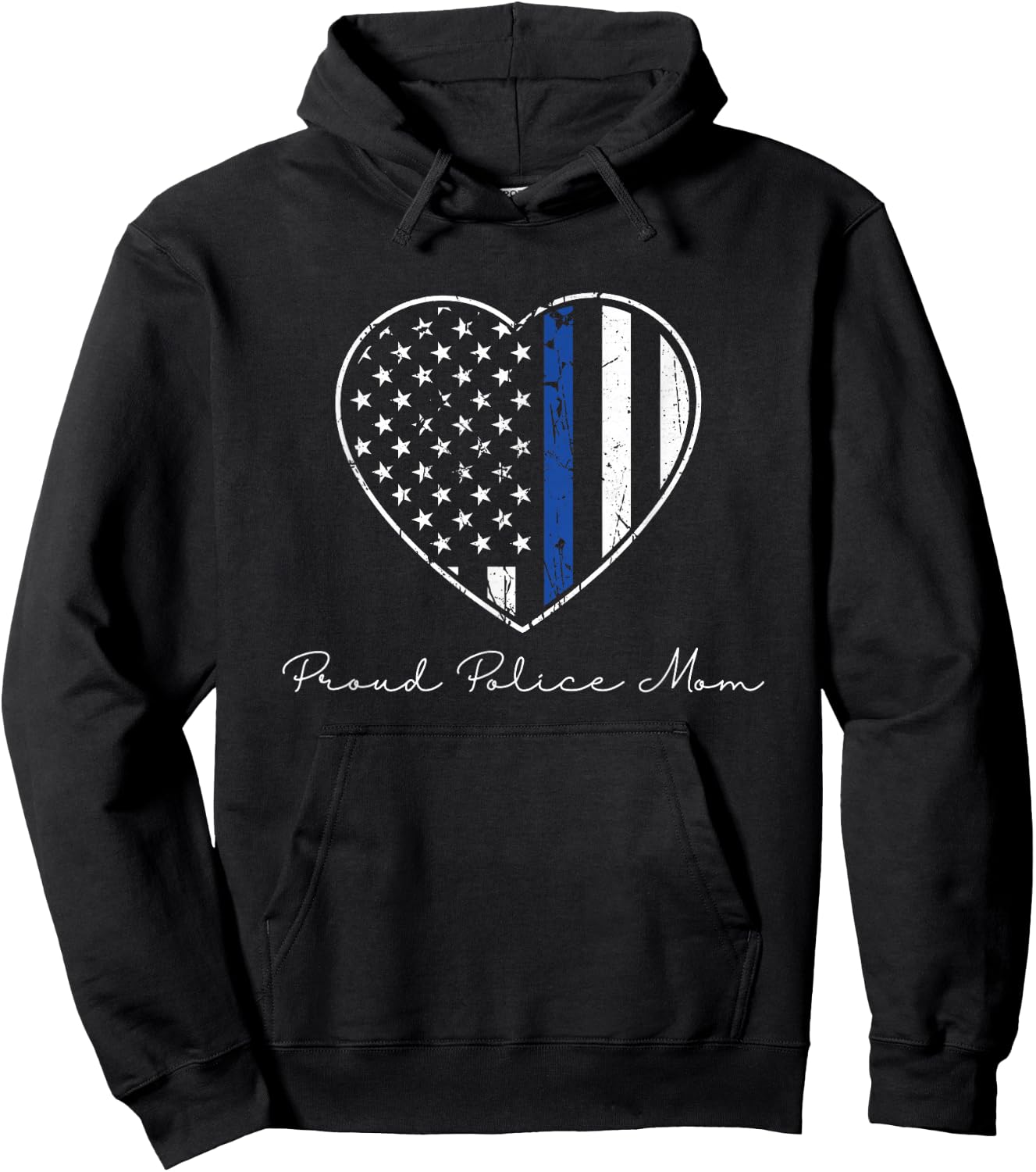 Proud Police Mom American Flag Blue Line Mothers Day Gift Hoodie - Hoodie | Black