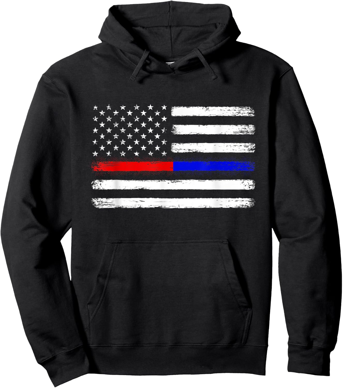 Thin Red Blue Line Flag Support Police Firefighter Patriotic Women Kids Men Hoodie - Hoodie | Black